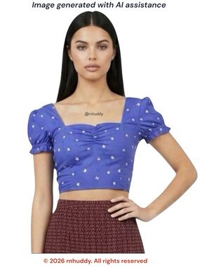 Daisy Street M purple floral milkmaid crop top